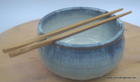 Rice Bowl with Chop Sticks Teal Blue over Cream