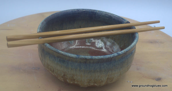 Rice Bowl with Chop Sticks  Three Tone Browns