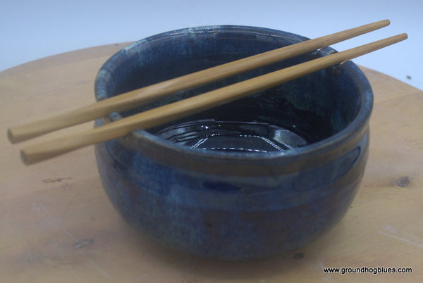 Rice Bowl with Chop Sticks  Blue over Black