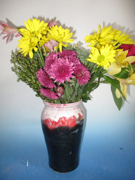 Black with Red and White Vase