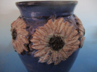 Cobalt Blue with Sculpted Daisies Flowers Vase