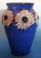 Cobalt Blue with Sculpted Daisies Flowers Vase